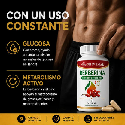 Berberina con Zinc y Cromo – Control de Glucosa, Metabolismo y Peso - 1+1 GRATIS