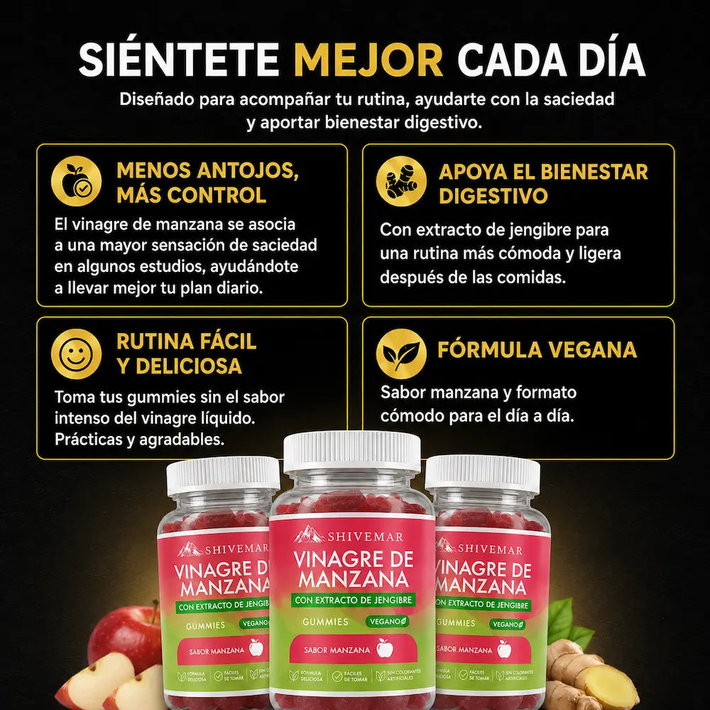 Gummies Vinagre de Manzana – Menos Antojos, Más Saciedad y Bienestar Digestivo - 1+1 GRATIS